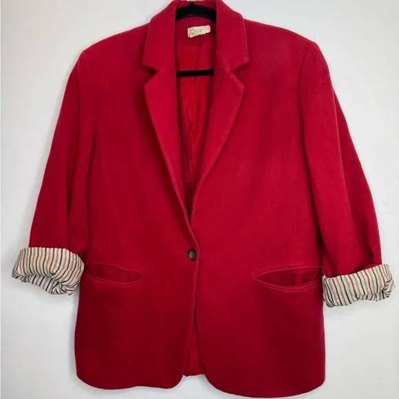 J. Crew vintage wool cashmere Vibrant oversized Red Women's Blazer size 10 - Picture 6 of 10